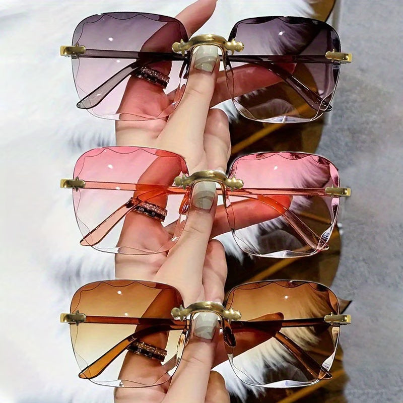 3pcs Frameless Edge-cut Shiny Glasses