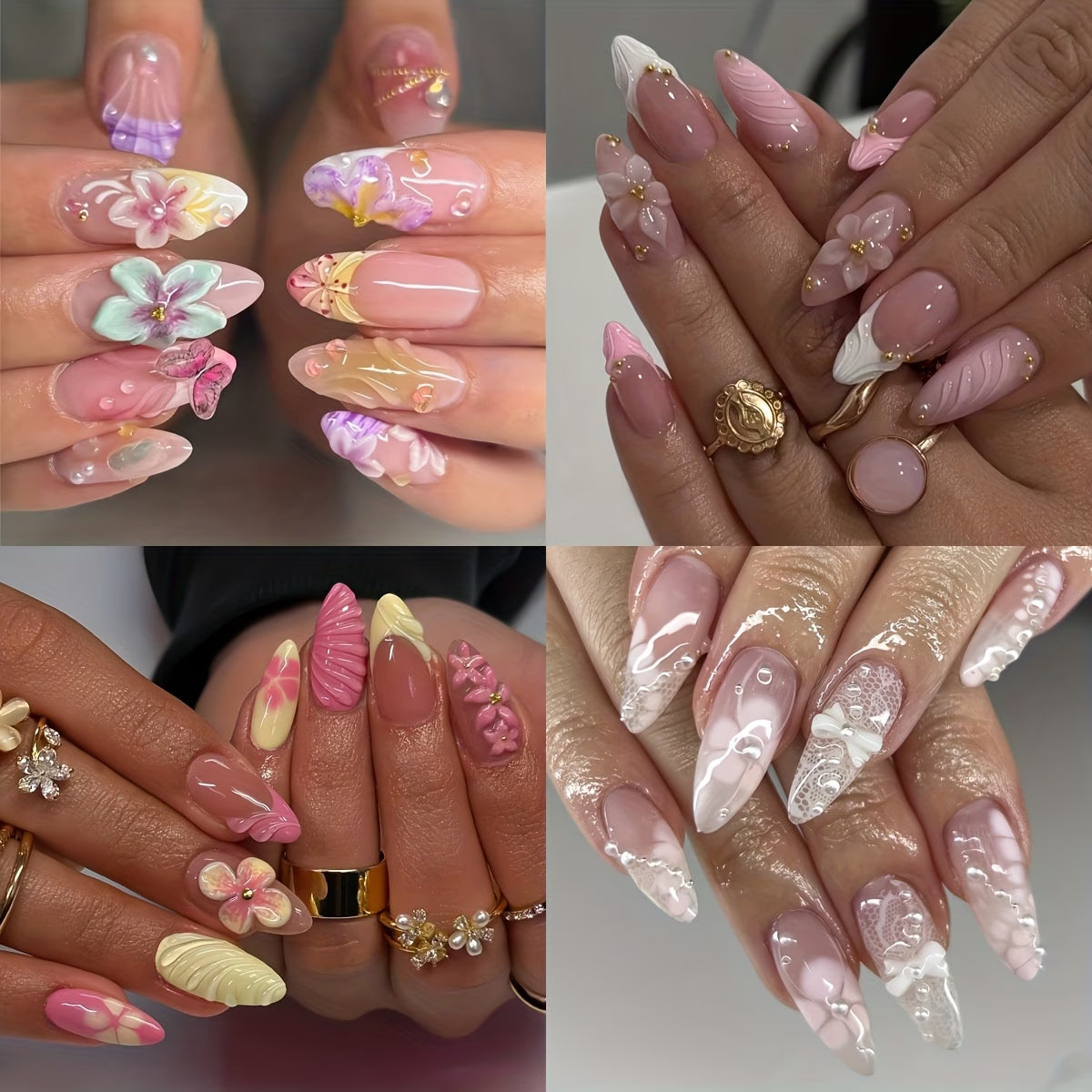 96pcs 3D Flower French Press on Nails