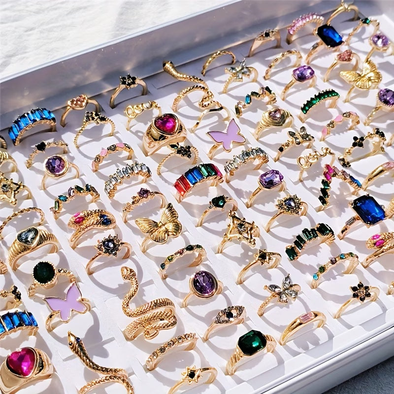 20pcs/Pack New Ins Style Rose Golden Men'S And Women'S Ring Set