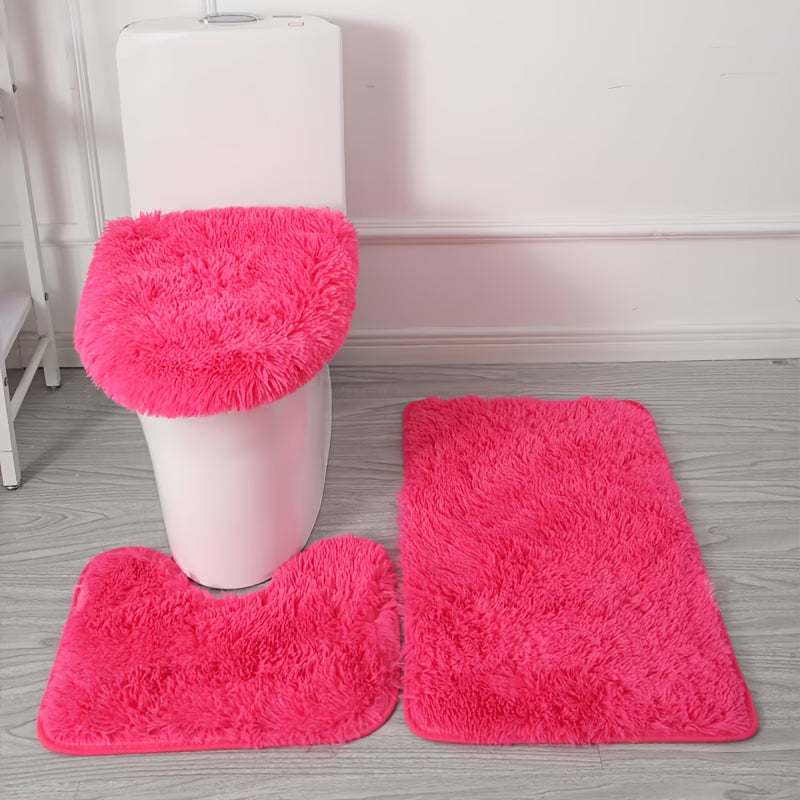 A Set of Three Fluffy, Ultra-Soft, Non-Slip Bathroom Mats