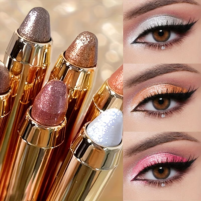 6pcs Highlighter Eyeshadow Pencil Shimmer Glitter Contouring Double-headed Eyeshadow Stick Lazy Eyeshadow Makeup