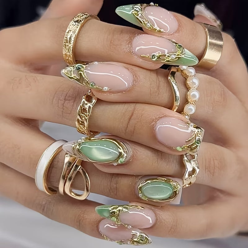 10 Handmade Almond Press-on Nails