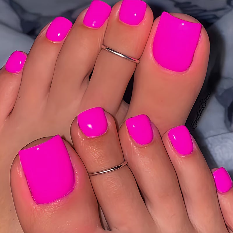 24pcs Hot Pink Toe Press-On Nail Set