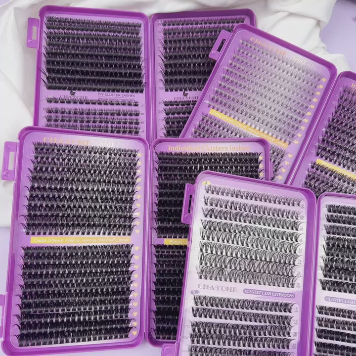 640/800pcs D Curl Individual Eyelashes Clusters with Bond And Seal, Tweezers, Brush Set Beginner Friendly